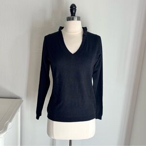 Cashmere Company Vneck Silk Blend Pullover Sweater, Black, Size 44 Italian, Med